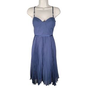 Laundry Shelli Segal Size 4 Blue 100% Silk Padded Bustier Dress Rhinestone Strap